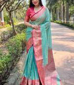 blue plain silk silk-sarees saree with blouse