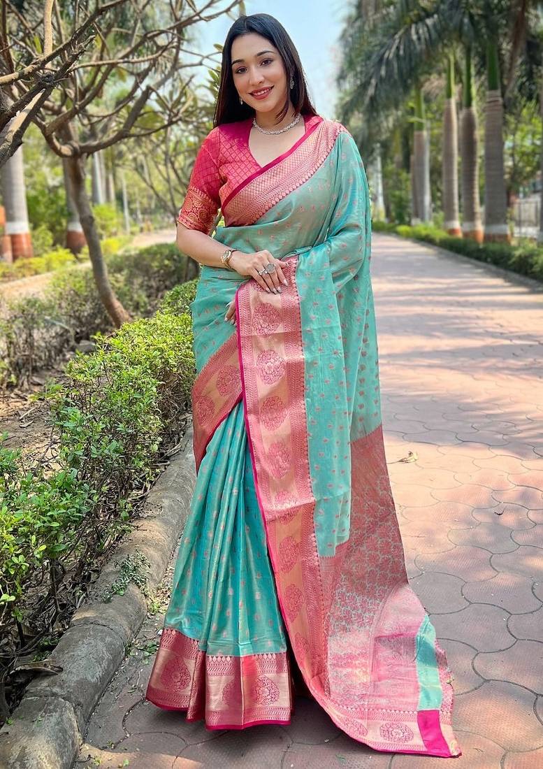 blue plain silk silk-sarees saree with blouse