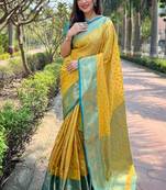 yellow plain silk silk-sarees saree with blouse
