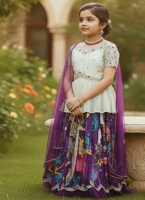 New Designer Kediya Style Chinon Silk Embroidery Work White Readymade Lehenga Choli 5
