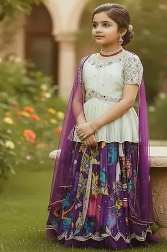 New Designer Kediya Style Chinon Silk Embroidery Work White Readymade Lehenga Choli