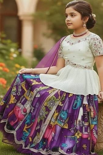 New Designer Kediya Style Chinon Silk Embroidery Work White Readymade Lehenga Choli