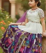 New Designer Kediya Style Chinon Silk Embroidery Work White Readymade Lehenga Choli