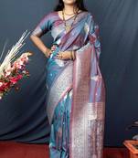 grey plain silk_blend silk-blend-sarees saree with blouse
