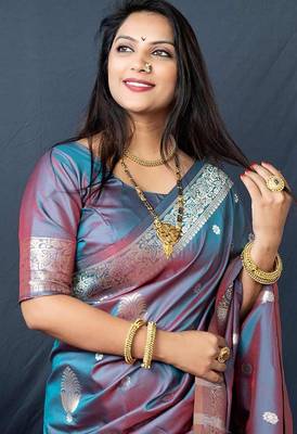grey plain silk_blend silk-blend-sarees saree with blouse 2