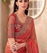 Golden tissue designer embroidered saree with blouse