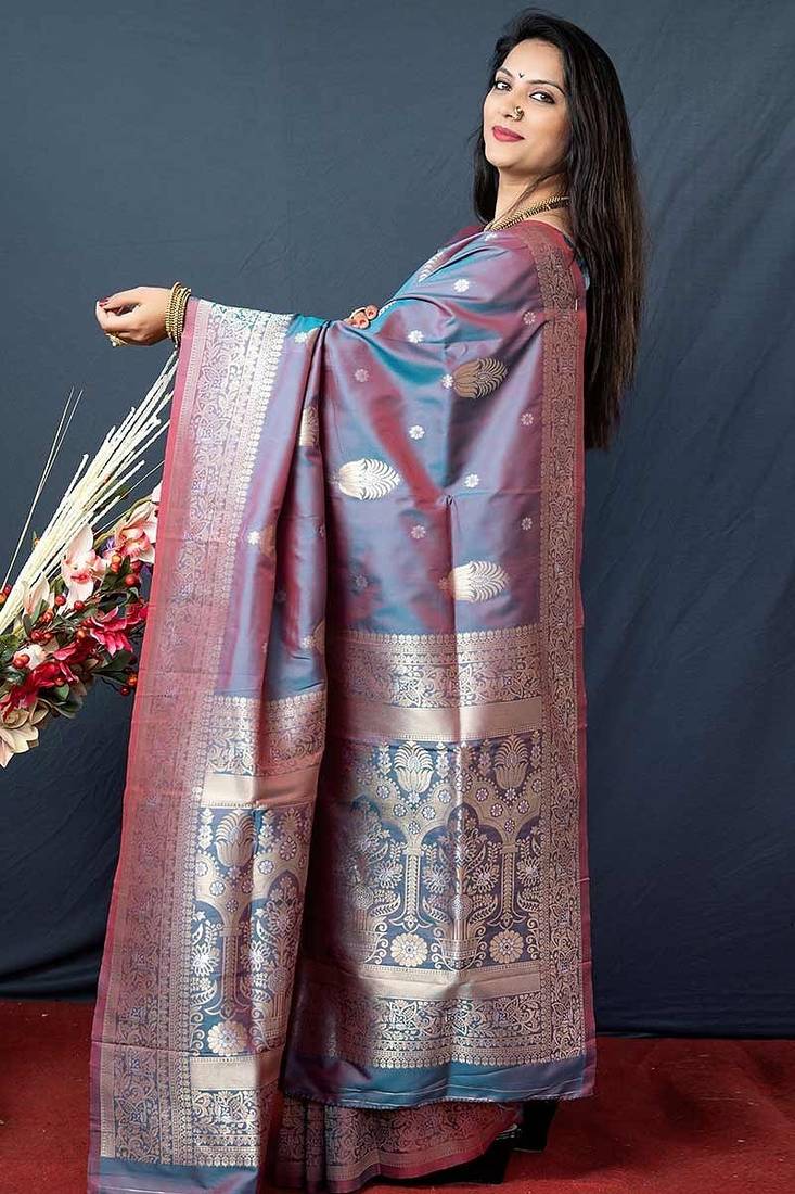 grey plain silk_blend silk-blend-sarees saree with blouse