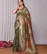 green plain silk_blend silk-blend-sarees saree with blouse