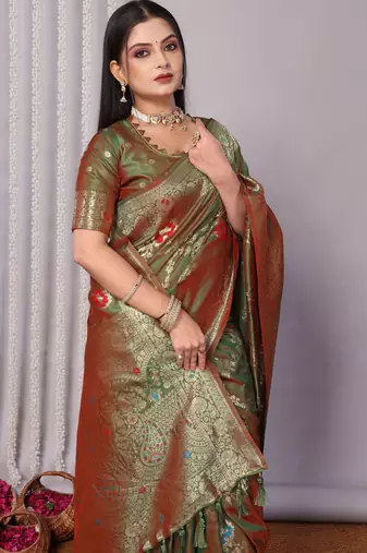green plain silk_blend silk-blend-sarees saree with blouse