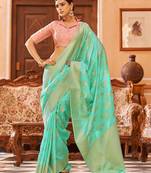 green plain silk_blend silk-blend-sarees saree with blouse