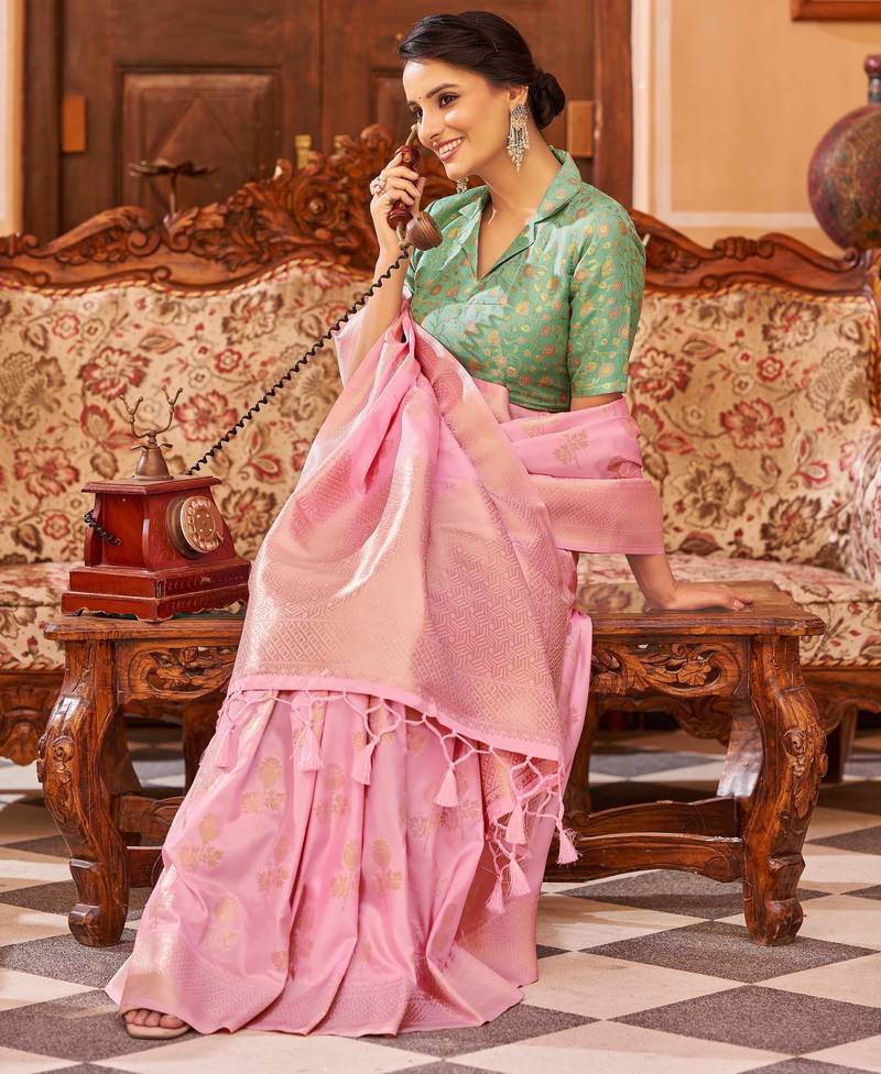pink plain silk_blend silk-blend-sarees saree with blouse
