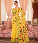Yellow plain cotton cotton-sarees saree with blouse