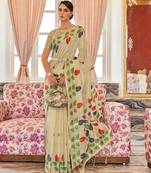 Cream plain cotton cotton-sarees saree with blouse