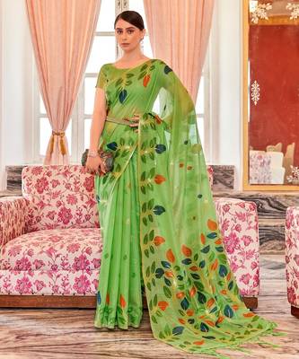 Green plain cotton cotton-sarees saree with blouse 1