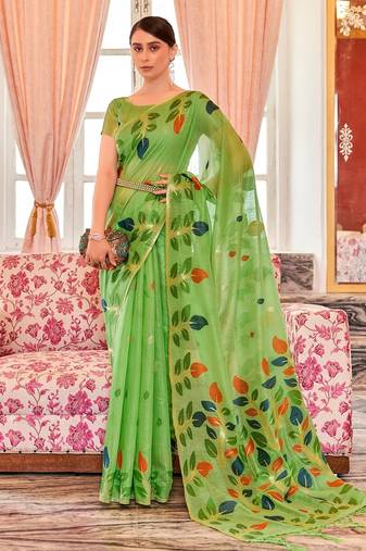 Green plain cotton cotton-sarees saree with blouse