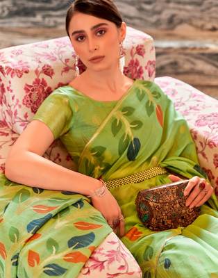 Green plain cotton cotton-sarees saree with blouse 3