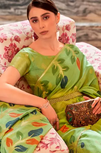 Green plain cotton cotton-sarees saree with blouse