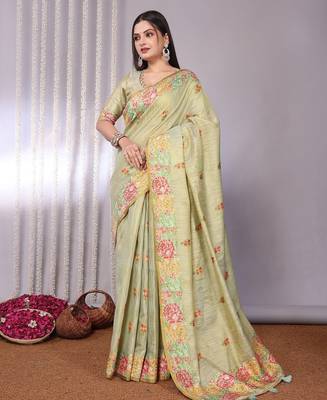 Cream plain tissue tissue-sarees saree with blouse 1