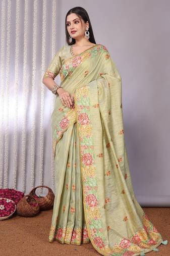 Cream plain tissue tissue-sarees saree with blouse