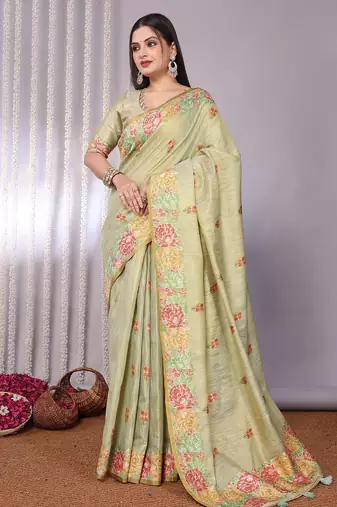 Cream plain tissue tissue-sarees saree with blouse
