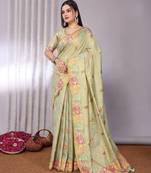 Cream plain tissue tissue-sarees saree with blouse