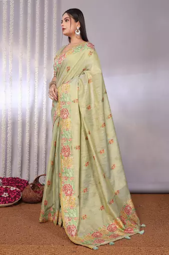 Cream plain tissue tissue-sarees saree with blouse