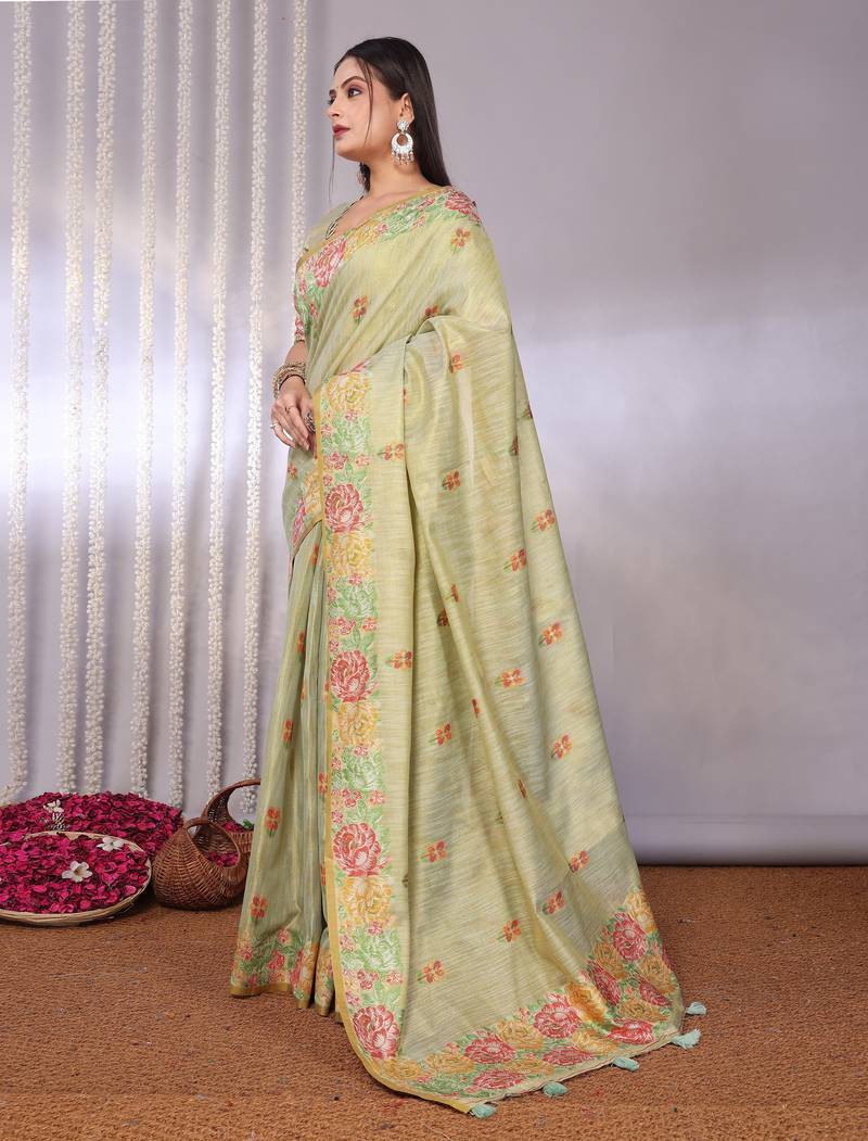 Cream plain tissue tissue-sarees saree with blouse