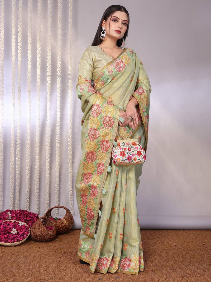 Cream plain tissue tissue-sarees saree with blouse