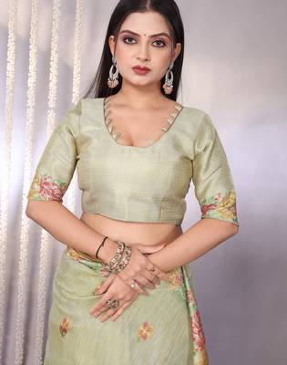 Cream plain tissue tissue-sarees saree with blouse 5