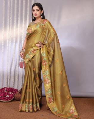Multicolor plain tissue tissue-sarees saree with blouse 1
