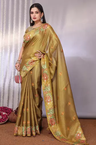Multicolor plain tissue tissue-sarees saree with blouse