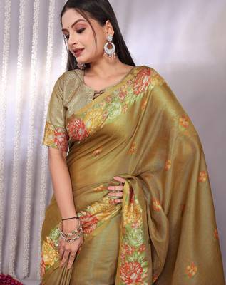 Multicolor plain tissue tissue-sarees saree with blouse 2