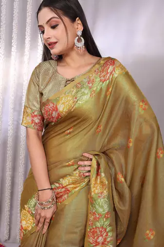 Multicolor plain tissue tissue-sarees saree with blouse