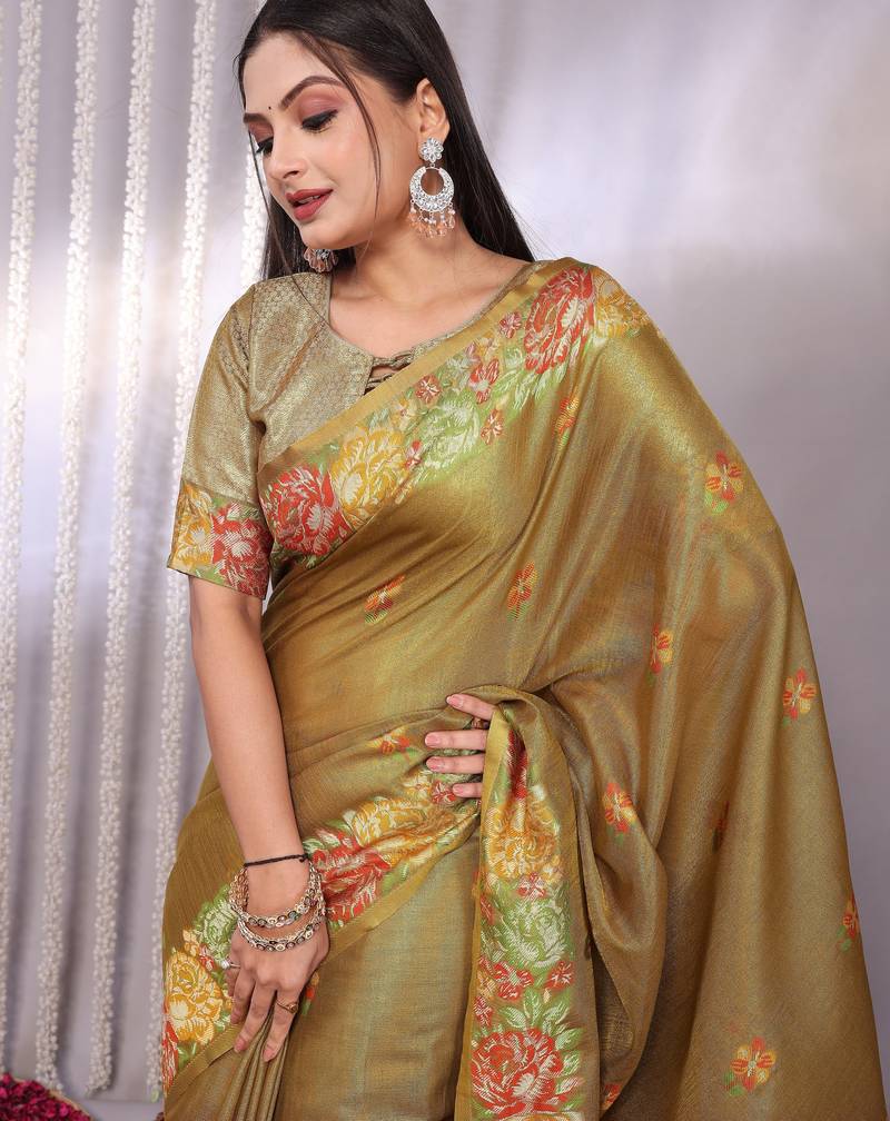 Multicolor plain tissue tissue-sarees saree with blouse