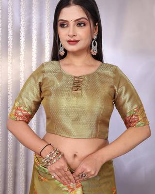 Multicolor plain tissue tissue-sarees saree with blouse 3