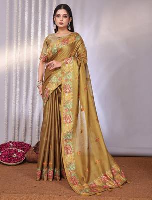 Multicolor plain tissue tissue-sarees saree with blouse 4