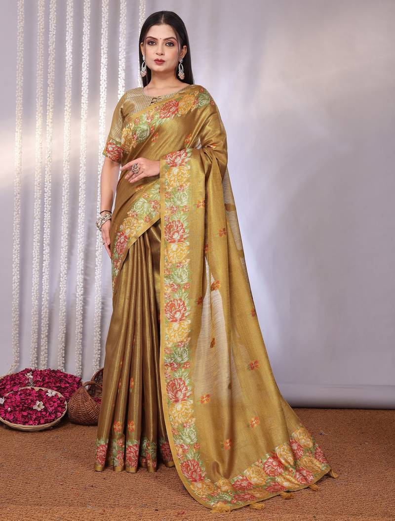 Multicolor plain tissue tissue-sarees saree with blouse