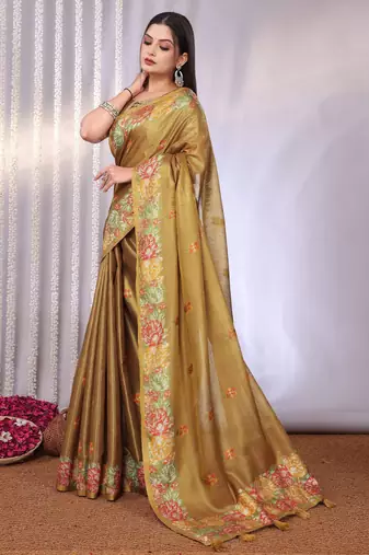 Multicolor plain tissue tissue-sarees saree with blouse