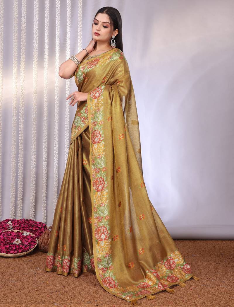 Multicolor plain tissue tissue-sarees saree with blouse