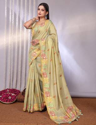 Cream plain tissue tissue-sarees saree with blouse 1