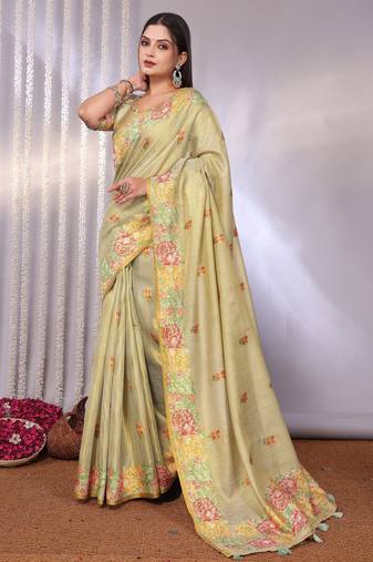 Cream plain tissue tissue-sarees saree with blouse
