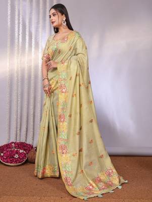 Cream plain tissue tissue-sarees saree with blouse 2