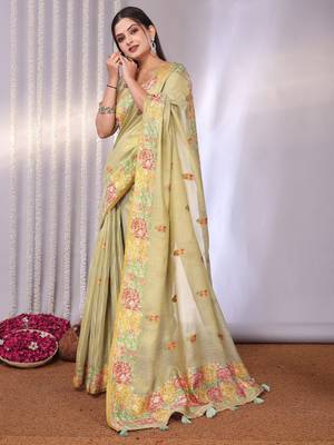 Cream plain tissue tissue-sarees saree with blouse 3