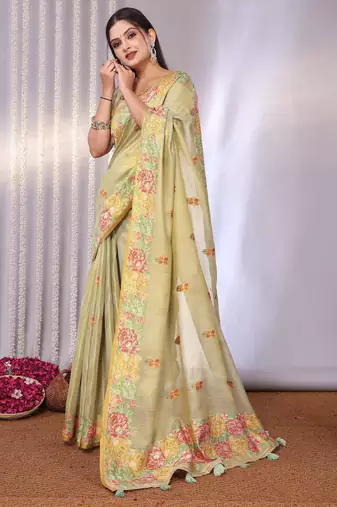 Cream plain tissue tissue-sarees saree with blouse