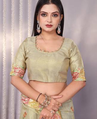 Cream plain tissue tissue-sarees saree with blouse 5