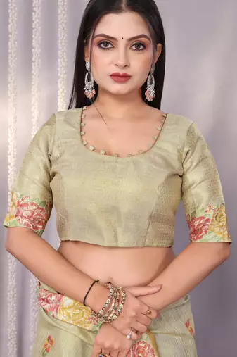 Cream plain tissue tissue-sarees saree with blouse