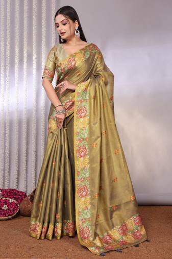 Multicolor plain tissue tissue-sarees saree with blouse