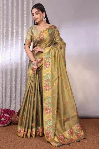Multicolor plain tissue tissue-sarees saree with blouse