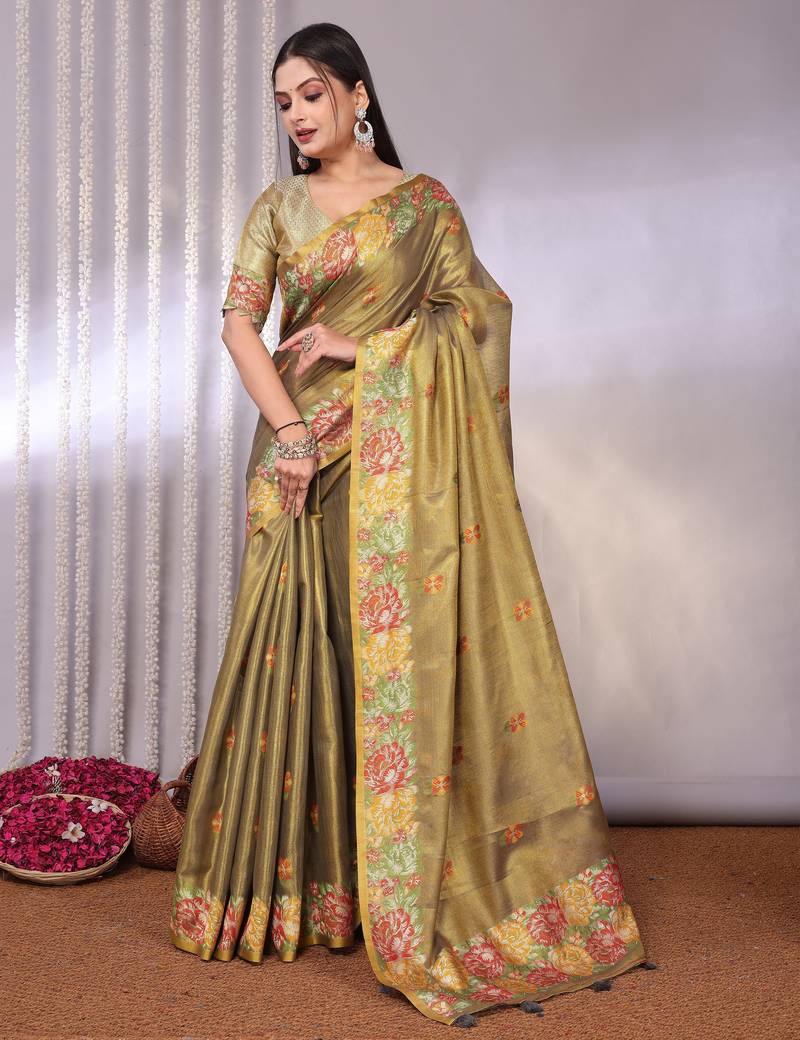 Multicolor plain tissue tissue-sarees saree with blouse