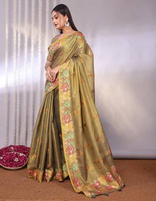Multicolor plain tissue tissue-sarees saree with blouse 2